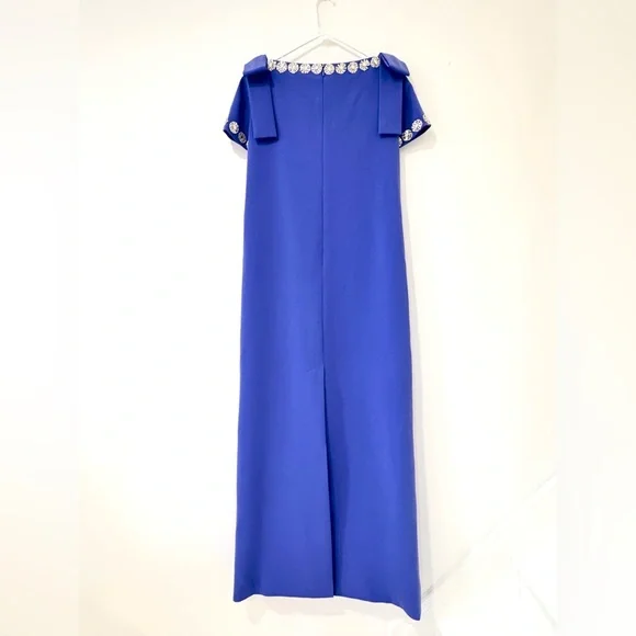 CAROLINA HERRERA Crystal-Trim Boatneck Column Gown With Shoulder Bows Maxi Dress - Picture 8 of 15